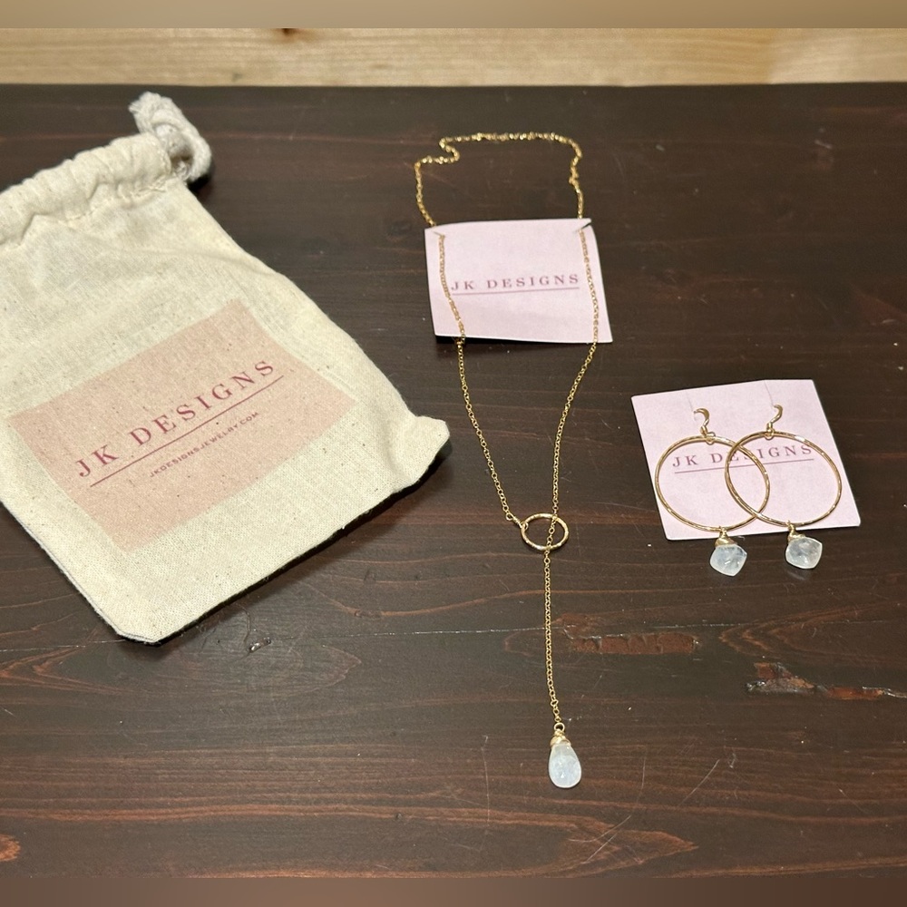 JK Designs small ring w/gemstone earrings & gemstone satellite Lariat necklace